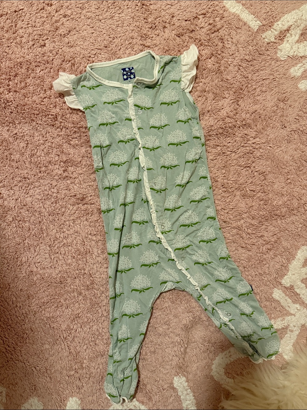 Kickee Pants hydrangeas baby Romper with White Trim